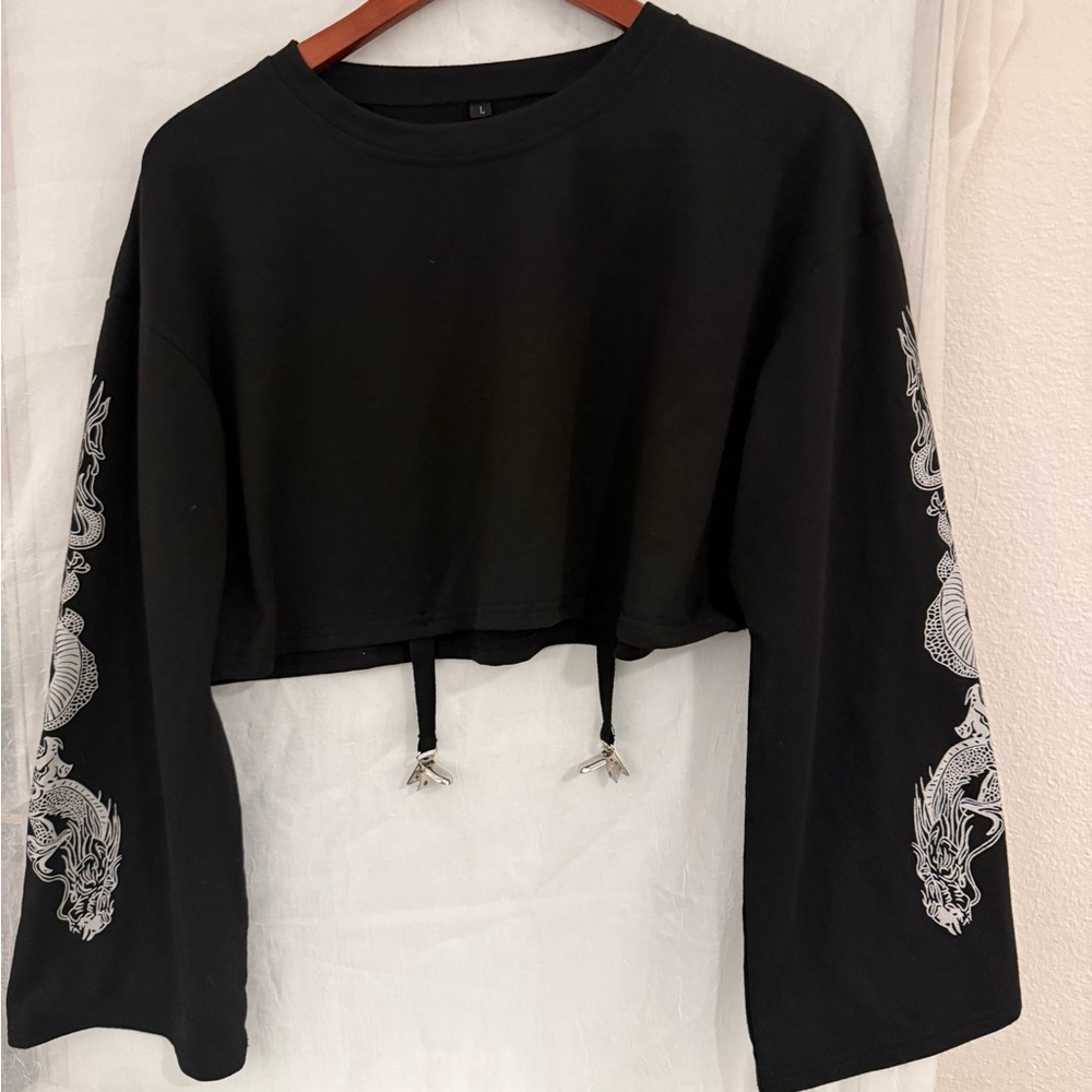 Black Cropped Top with Dragon Sleeve Design